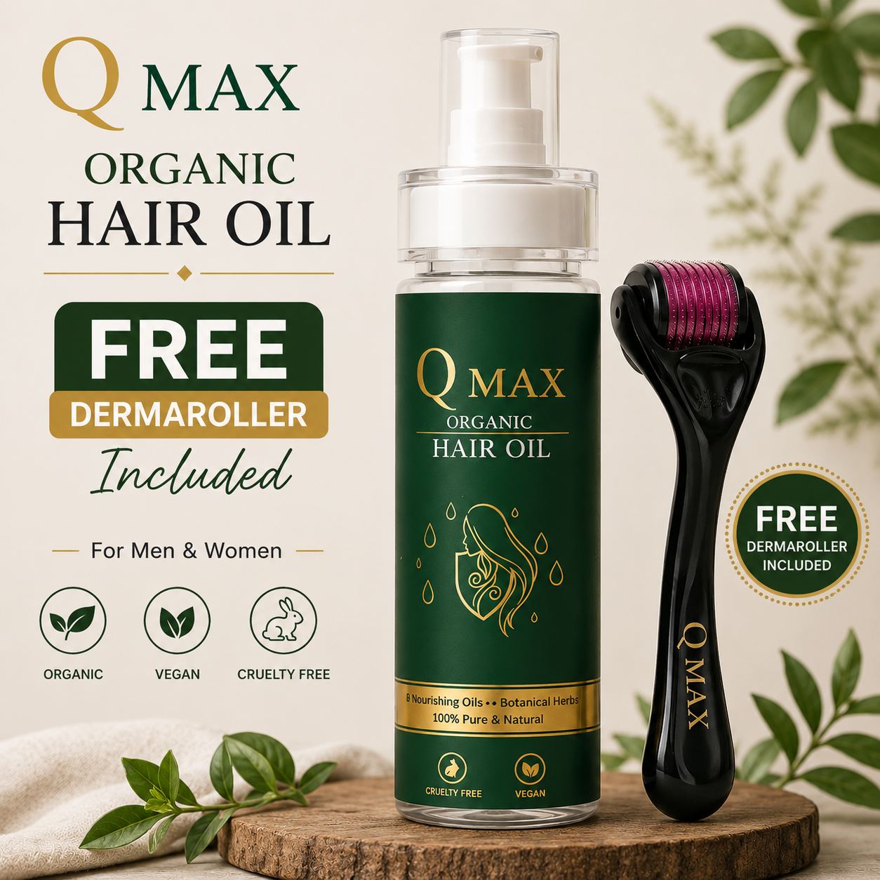 Q Max Organic Hair Oil + FREE Dermaroller